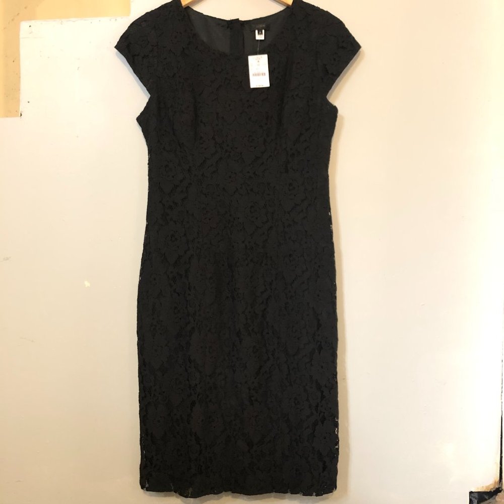 NWT J Crew Factory Black lace dress, womens size 6